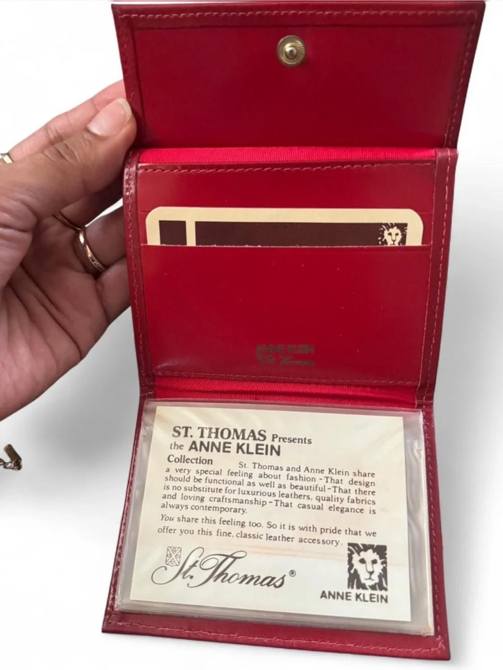 Vintage Anne Klein for St.Thomas Red leather trifold wallet and key holder bundl